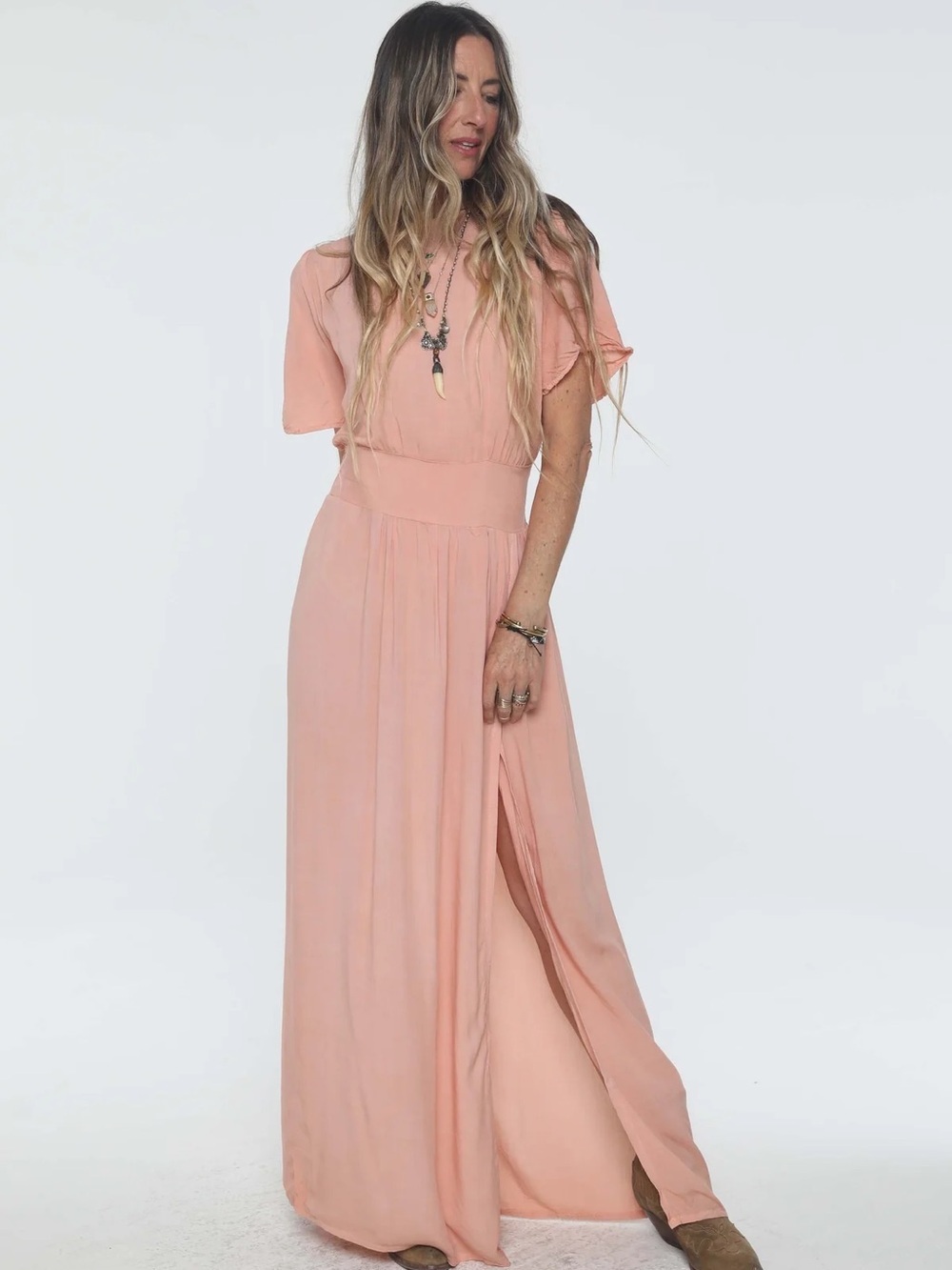 Jen’s Pirate Booty Harvest Moon in Clay Peach Open Back Maxi Dress